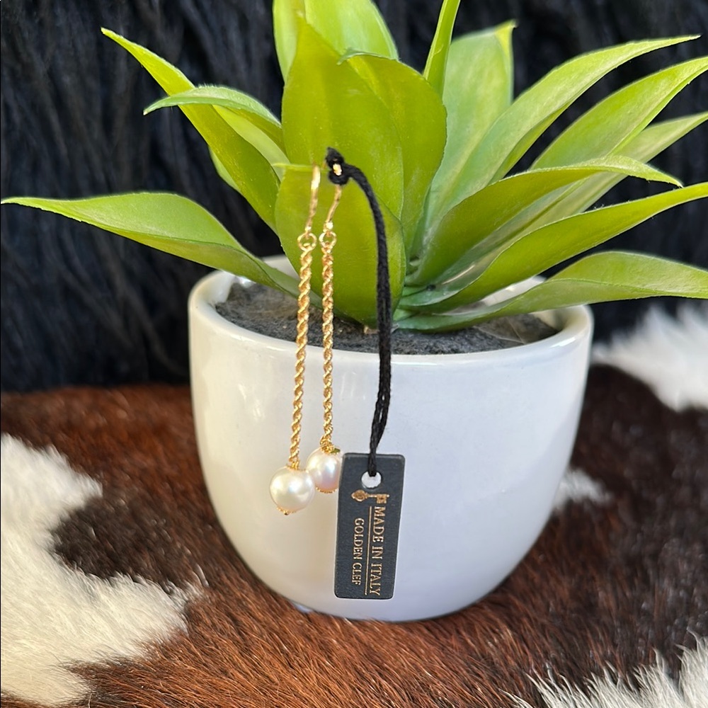 14 K Gold and Pearl Drop Earrings